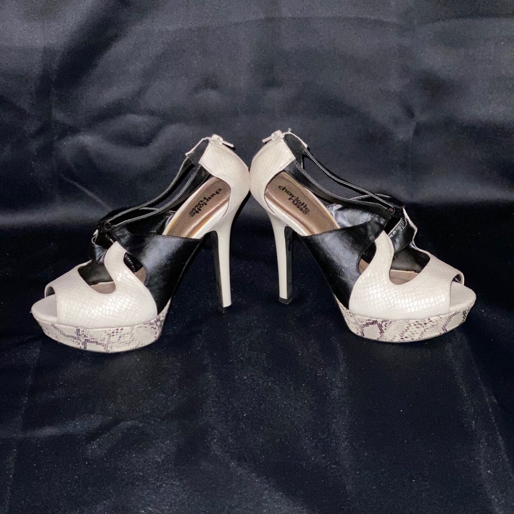 Charlotte Russe white combo snake heels.